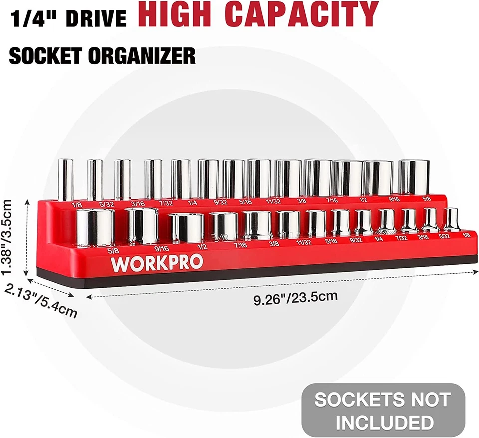 WORKPRO 1/4''/1/2''/3/8'' 2PC Magnetic Socket Organizer Socket Holder SAE&Metric - Image 3 of 4