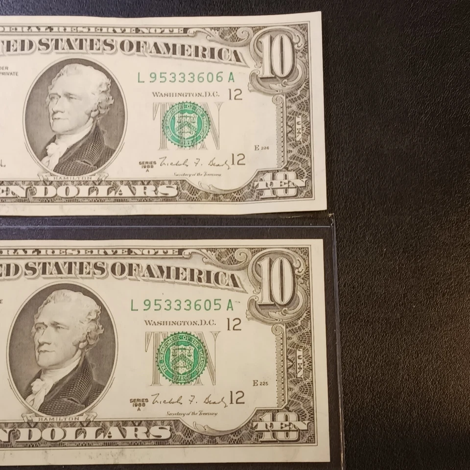 1988 A ($10) Banknotes (2 consecutive) - San Francisco, CA (AU Condition) - Image 2 of 4