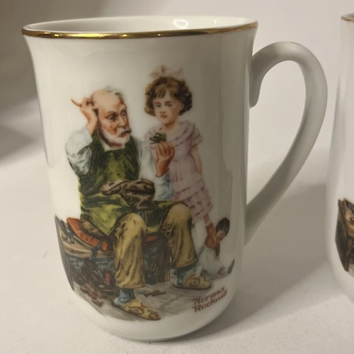 2er Set - 1982 Vintage Norman Rockwell The Cobbler Kaffeebecher Americana - Bild 2 von 6