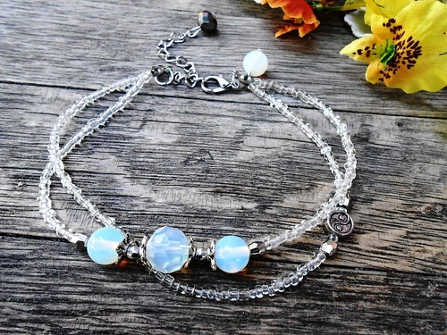Moonstone Opalite Anklet Foot Bracelet Boho Beach Summer Yin Yang Feng Shui Heal