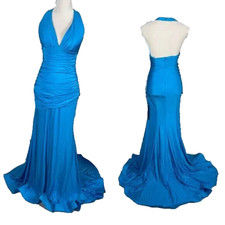JVN By Jovani Hot Blue Satin Halter Dress Size 2 399 Prom