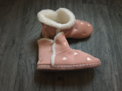 ladies deichmann slipper boots size pink warm lined with hearts