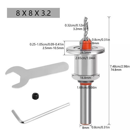 Countersink Drill Bit Set 8mm Round Shank Adjustable Woodworking Cutter - Foto 2 di 22
