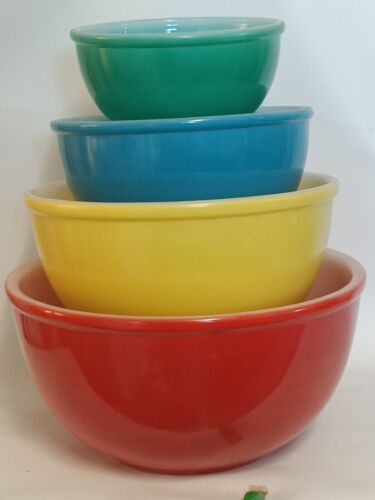 FIRE KING USA 4 Piece Beaded Rim Fired on Primary Colors Nesting Mixing Bowls EC - Picture 5 of 24