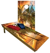 Tropical CORNHOLE BEANBAG TOSS GAME w Bags Game Boards Island Paradise Set