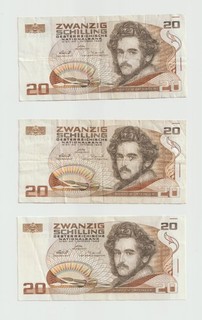 Österreich 3 x 20 Schilling 1986 Banknoten Banknote Geldschein Papiergeld Lot