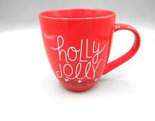 Sleigh Bell Bistro, Holly Jolly Red White Christmas Coffee Tea Mug 15 oz (C34)