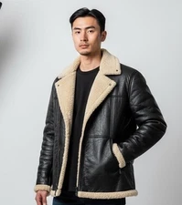 Platini Faux Leather Sherpa Aviator Jacket sz XL Black w/ Extra Faux-Fur Placket