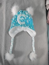 Justice Sequin Initial "C" Pompom Earflap Blue Silver White Winter Hat