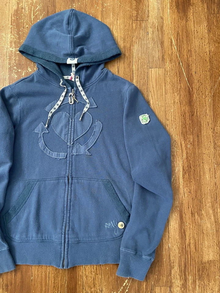 Sudadera con Capucha Bordada Logotipo Central Cremallera Completa Y2K Roxy De Colección Para Mujer’s Grande Foto 4 de 4