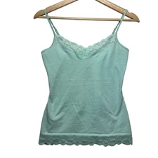 Express Stretch Y2K 00s Lace Trim Cami Babydoll Tank Top Teal Size S