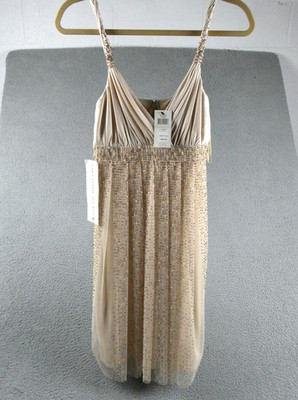 VTG BCBGMAXAZRIA Sequin Tulle Dress 0 Beige Champagne 90s Saks Formal Whimsigoth