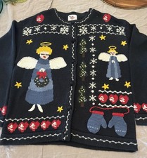 Nutcracker Brand Women's Vintage Button Up Cardigan Sweater Angels Mittens Small