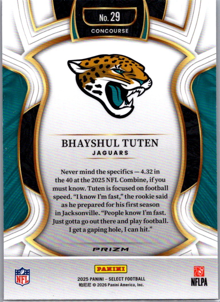 2025 Panini Select #29 Bhayshul Tuten Pink Prizm Shock