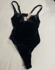 NWT Victoria's Secret Black Velvet Teddy Thong 34B Coquette Feminine