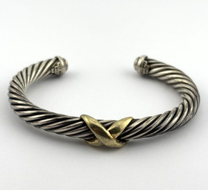 David Yurman 14K Gold Sterling Silver Cable Bracelet 6.5 Inch 40g