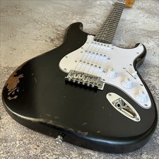 USA Shipment ST Ruins Black Electric Guitar Alder Body Maple Neck Tremolo Bridge