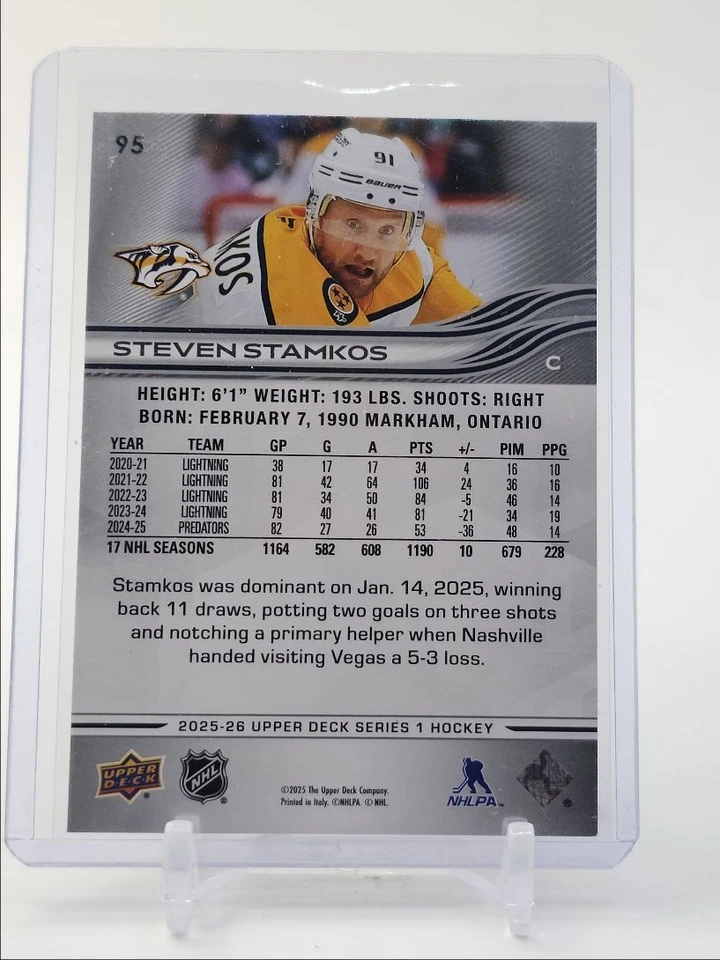 STEVEN STAMKOS 2025-26 UPPER DECK SERIES 1 EXCLUSIVES HOCKEY /100 Q0M-522 - Image 2 of 2