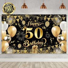 50Th Happy Birthday Banner,Happy 50Th Birthday Decorations Backdrop,Birthday Par