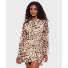 B. Darlin Mini Dress Womens Brown Snakeskin Bell Sleeve Tie Back 13/14 NWT