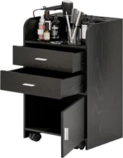Salon Station for Hair Stylist, Black Salon Station Storage Cabinet with Wheels,