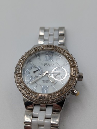 Anne Klein Diamond Women's Watch 12/1641 706S Stainless Steel/Ceramic - Untested - Picture 8 of 16