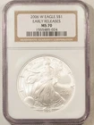 New Listing2006-W $1 BURNISHED AMERICAN SILVER EAGLE, 1 OZ .999 – NGC MS-70, EARLY RELEASES