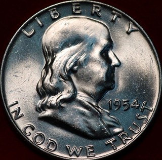 Uncirculated 1954 D Denver Mint Silver Franklin Half
