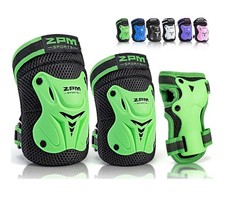 GREEN Kids Knee Pads Elbow Pads Wrist Guards Set for Roller Skating Sz Large