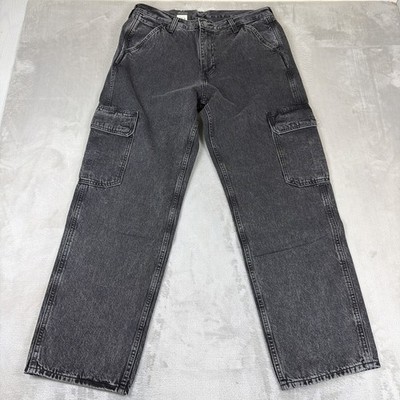 Levi's 568 Loose Straight Cargo Jeans Men's Size 34x32 Black Loose Cotton Y2K