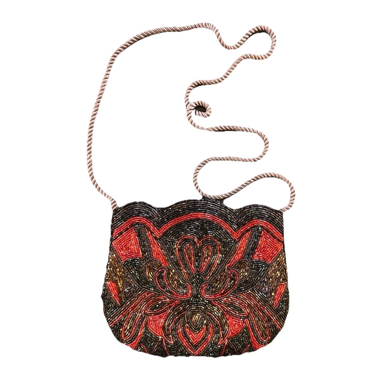 Vintage Micro Glass Beaded Crossbody Strap Purse - Excellent Condition! 7.5x6.5”