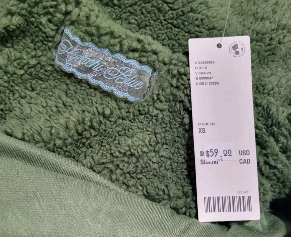 Chaqueta Kimchi Azul Snow Bunny Apilada Polar Cremallera Verde Oscuro XSMALL NUEVA CON ETIQUETAS Foto 4 de 4