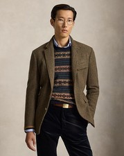 Lauren Ralph Lauren Men's Houndstooth Tweed Silk Wool Blazer Brown 46R 1298