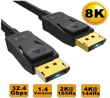 8Ware 3m Ultra 8K DisplayPort DP1.4 Cable - Male to Male Gold Plated 7680x432...