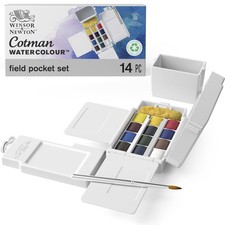 Winsor  Newton Cotman Watercolor Paint Set, Field Pocket Set, 12 Half Pan w/...