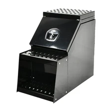Aluminum 25"x28"x15" Side Mount Semi Truck Tool Box Saddle Step Open Wide Lid BK