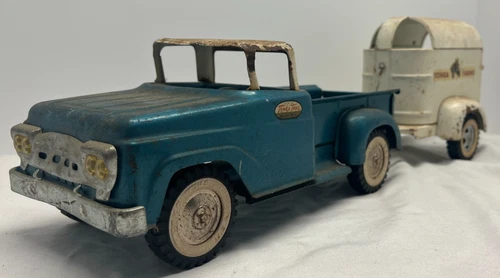 1950's Teal Blue Tonka Truck w/ Horse Trailer UNCLEANED NATURAL PATINA