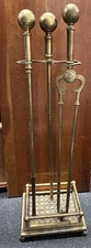 Vintage Brass Fireplace Tool Set ~ 2 pieces and stand/holder. 