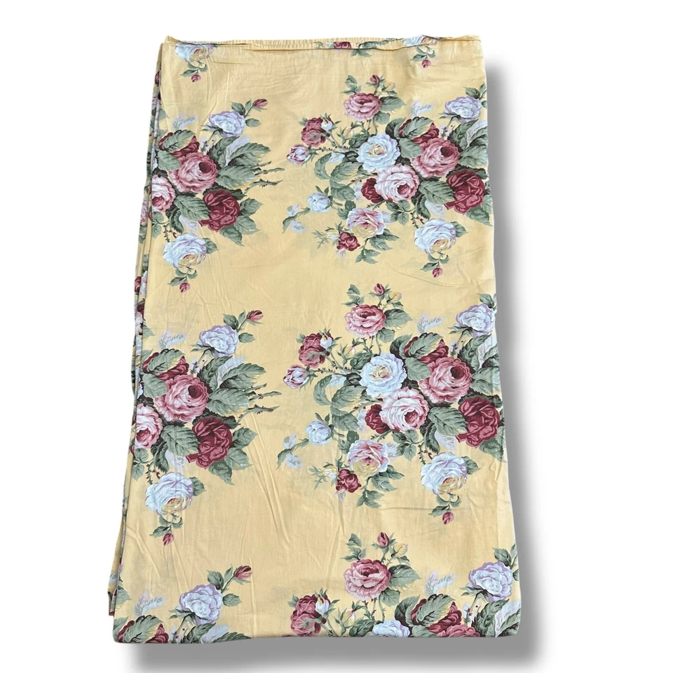 Sábana plana Ralph Lauren Queen Kathleen floral amarillo rosa ropa de cama vintage Foto 2 de 4