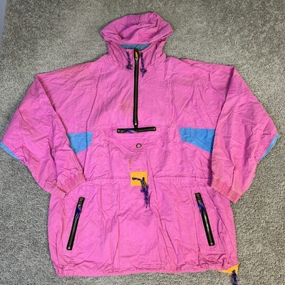 VINTAGE Helly Hansen Jacket Women's XL Pink Ski Parka Colorblock Pullover Coat