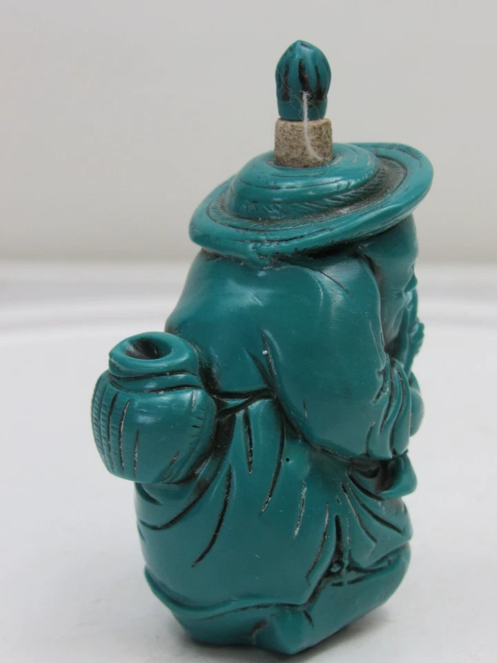 Botella de tabaco china de resina verde azulado pescador hombre vintage Foto 2 de 4