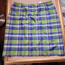 VTG Plaid Pencil Skirt Size 8 Blue Green White Knee Length Preppy Academia ECU