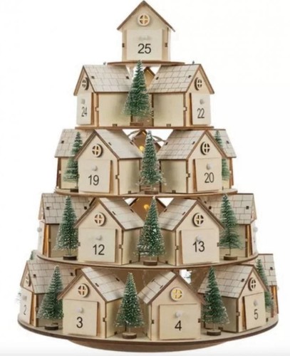HOBBY LOBBY 5 TIER WOOD CHRISTMAS TREE ADVENT CALENDAR 2025 (LED Lights ...