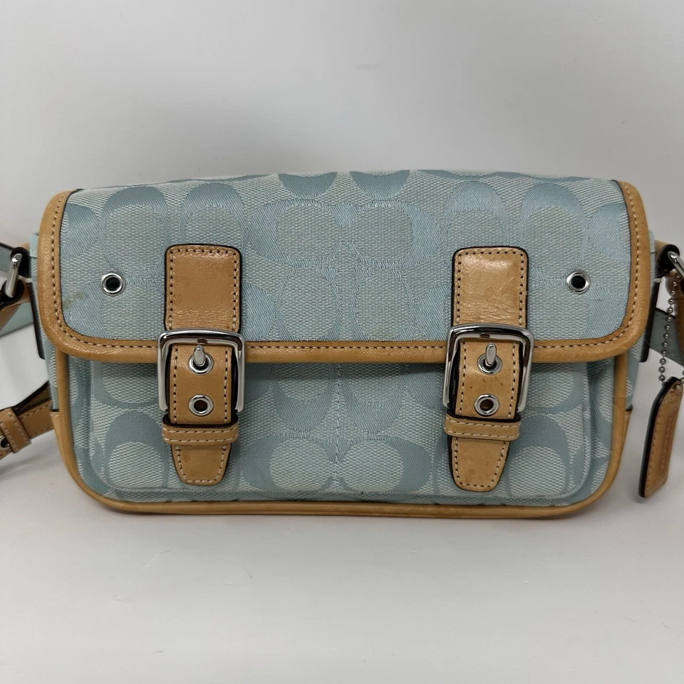 Mini bolso bandolera Coach 6844 cuero azul aguamarina firma hebilla Y2K Foto 2 de 4
