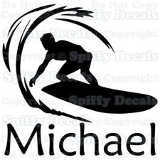 PERSONALIZED CHILD NAME SURFER Surfing CUSTOM Vinyl Wall Decal Sticker Decor