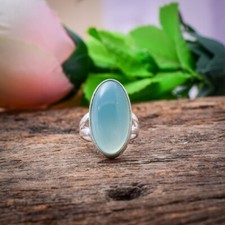 Beauty Aqua Chalcedony Gemstone 925 Sterling Silver Handmade Ring Gift For Her