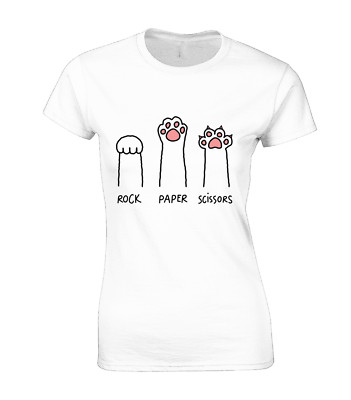 KATZE ROCK PAPIERSCHERE DAMEN T-SHIRT LUSTIG NIEDLICH KATZENLIEBHABER TIER GESCHENKIDEE TOP