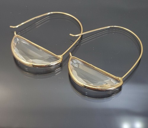 18K Gold Filled Stunning Italian Goshenite Gemstone 18ct GF Hoop Earrings 45mm - Picture 12 of 13