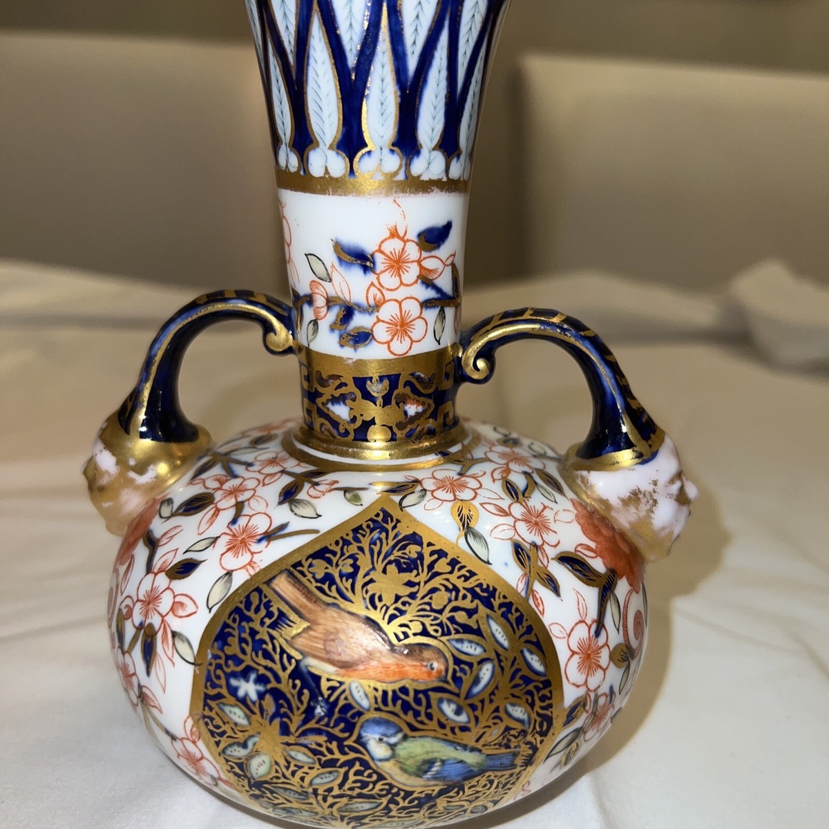 Antique Royal Crown Derby Face Handles, circa 1885 Avian Vase | eBay
