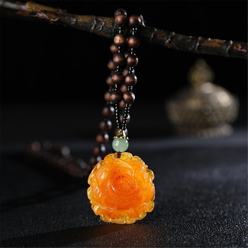 Wooden Beaded Necklace for Women Girl Handmade Vintage Pendant Long Necklace (Fl - Picture 5 of 5